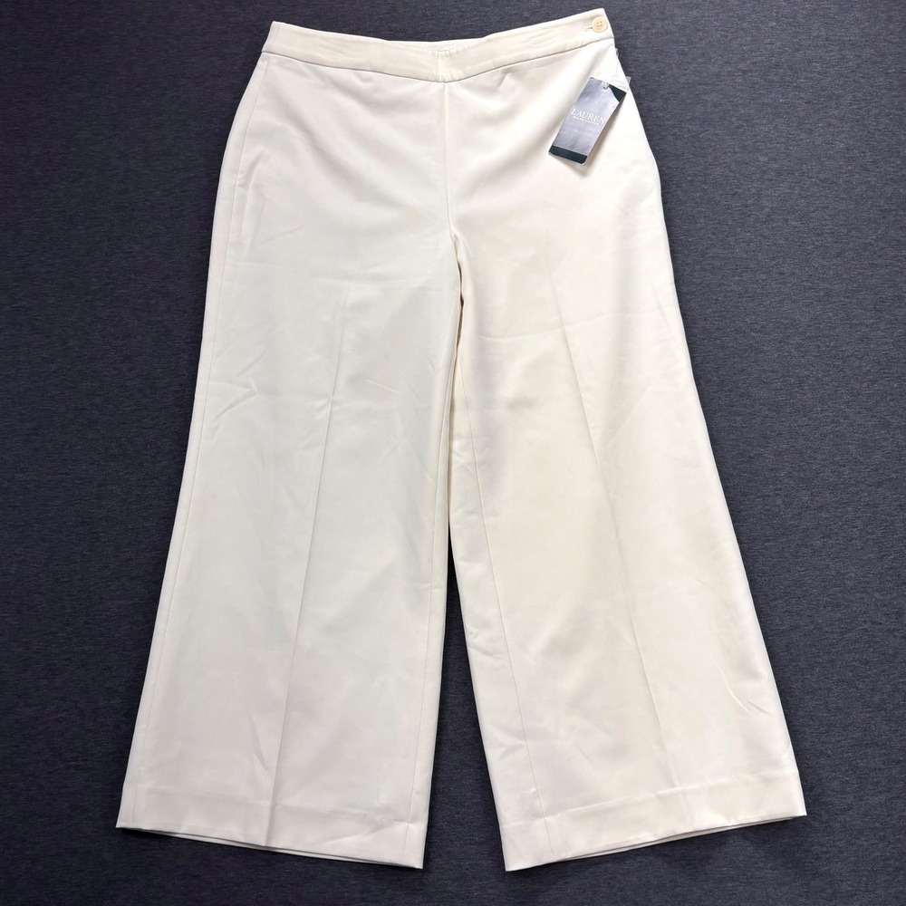 Ralph Lauren LRL Pants Womens 4 Wide Leg Cropped Stretch Cream wide leg NEW